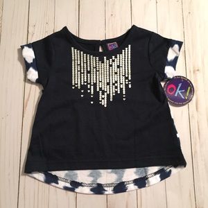 Navy Blue Silver Hearts Baby Girl Top Shirt